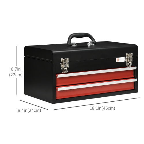 DURHAND 8.7" Portable Metal Tool Box with Metal Latch Closure, 2 Drawer Lockable Tool Chest with Ball-bearing Slider for Garage, Household and
