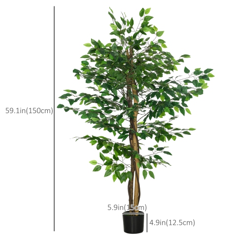 HOMCOM 5ft Artificial Tree Set of 2, Ficus Trees with 882 Leaves in Pot, Decorative Fake Plants for Home, Office, and Living Room, Green