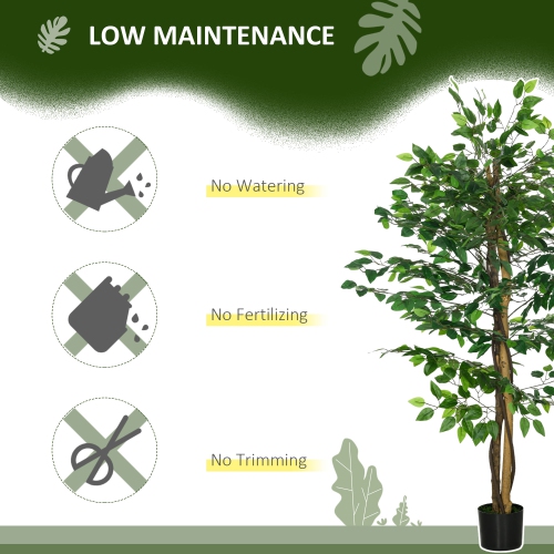 HOMCOM 5ft Artificial Tree Set of 2, Ficus Trees with 882 Leaves in Pot, Decorative Fake Plants for Home, Office, and Living Room, Green