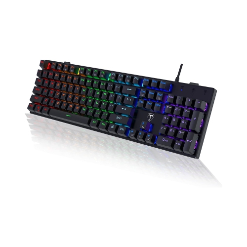 RGB 104 Keys Ultra-Slim Rainbow LED Backlit USB Wired Keyboard with Blue Switches, Durable ABS Keycaps/Anti-Ghosting/Spill-Resistant Mechanical