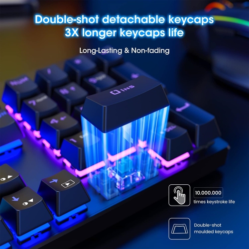 RGB 104 Keys Ultra-Slim Rainbow LED Backlit USB Wired Keyboard with Blue Switches, Durable ABS Keycaps/Anti-Ghosting/Spill-Resistant Mechanical