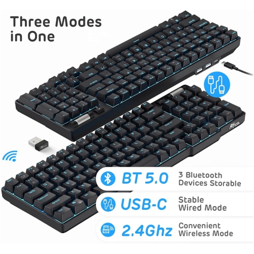90% Triple Mode BT5.0/2.4G/USB-C Hot Swappable Mechanical Keyboard with Magnetic Hand Rest, 96 Keys Wireless Bluetooth Gaming Keyboard with Software,