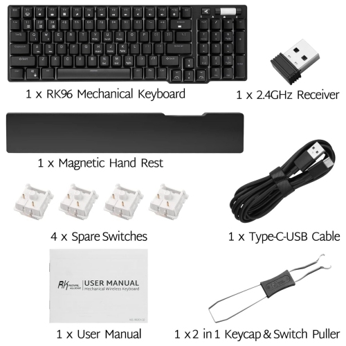 90% Triple Mode BT5.0/2.4G/USB-C Hot Swappable Mechanical Keyboard with Magnetic Hand Rest, 96 Keys Wireless Bluetooth Gaming Keyboard with Software,