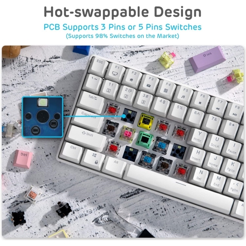 White 90% Triple Mode BT5.0/2.4G/USB-C Hot Swappable Mechanical Keyboard with Magnetic Hand Rest, 96 Keys Wireless Bluetooth Keyboard with Software,