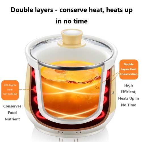 BEAR Ceramic Electric Stew Pot, Water-Proof, Bird's Nest Stew Pot, Baby Food Pot 2.0L DDG-D20Q3