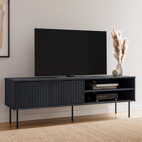 Amber & Emily Leander Black Fluted TV Stand Media Console, For TVs up to 75''