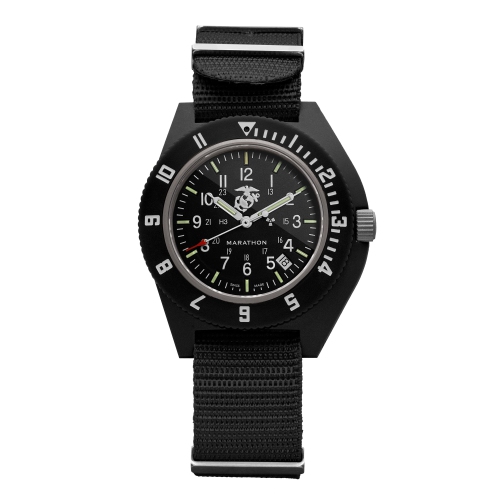 MARATHON- Official USMC Black Pilot'S Navigator with Date on Nylon Defstan 41mm