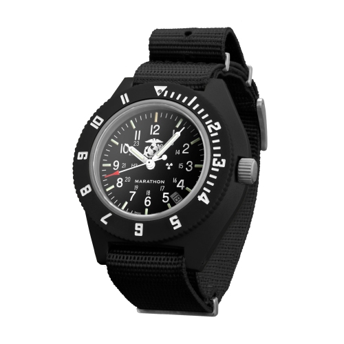 MARATHON- Official USMC Black Pilot'S Navigator with Date on Nylon Defstan 41mm