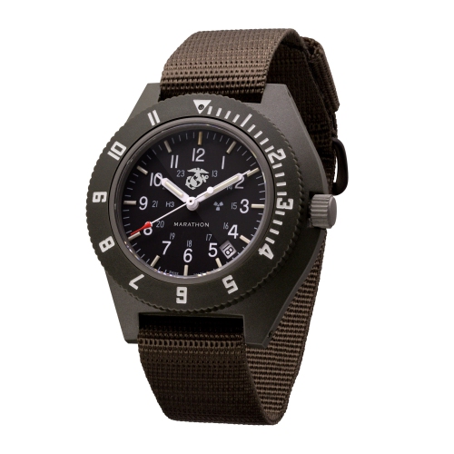 MARATHON  - Official Usmc Sage Pilot's Navigator With Date (Quartz) On Ballistic Nylon Strap 41MM In Green