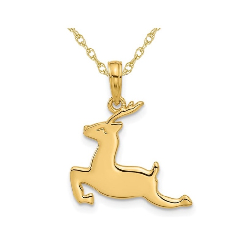 GEM AND HARMONY  14K Gold Reindeer Charm Pendant Necklace With Chain In Yellow