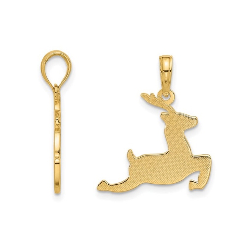 14K Yellow Gold Reindeer Charm Pendant Necklace with Chain