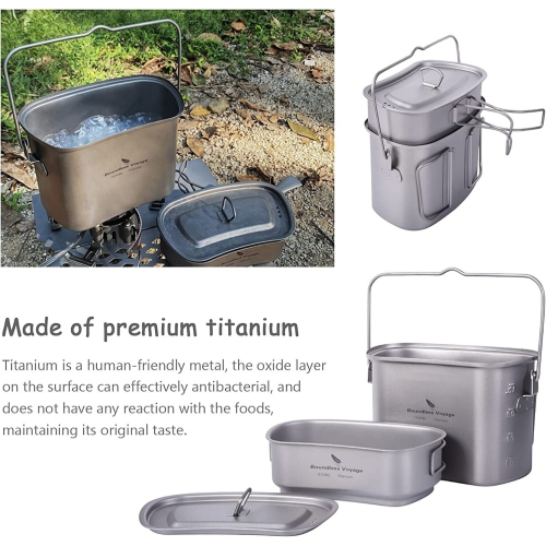 Boundless Voyage Titanium COOKWARE | Canteen Mess Kit with Lid and Folding Handles