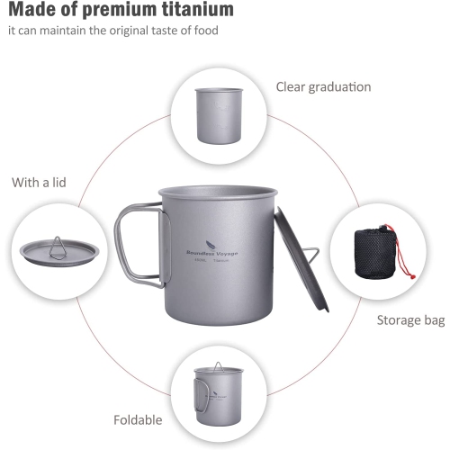 Boundless Voyage Titanium Cup Set | Lightweight Stackable Water Coffee Cup Mug for Outdoor Camping Hiking Backpacking 200ml+300ml+450ml