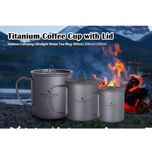 Boundless Voyage Titanium Cup Set | Lightweight Stackable Water Coffee Cup Mug for Outdoor Camping Hiking Backpacking 200ml+300ml+450ml