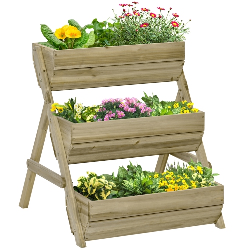 Lit de jardin surélevé à 3 niveaux Outsunny, jardinière verticale en bois surélevée pour fleurs, légumes, herbes, 26 x 30 x 30 po, vert pâle