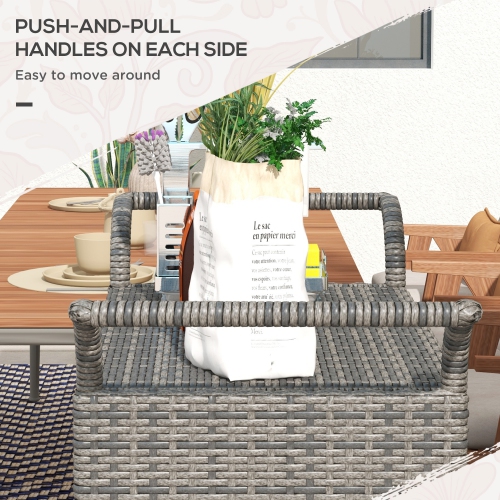 Outsunny Patio PE Wicker Garden Serving Cart with 2-Tier Shelf, Outdoor Wheeled Rattan Food Cart with Drawer, Handles, for Poolside, Garden, Mixed