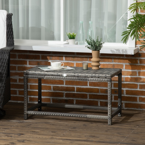 Outsunny Patio Wicker End Table, Outdoor PE Rattan Side Table, with Plastic Board Under the Full Woven Table Top for Patio, Garden, Balcony, Mixed