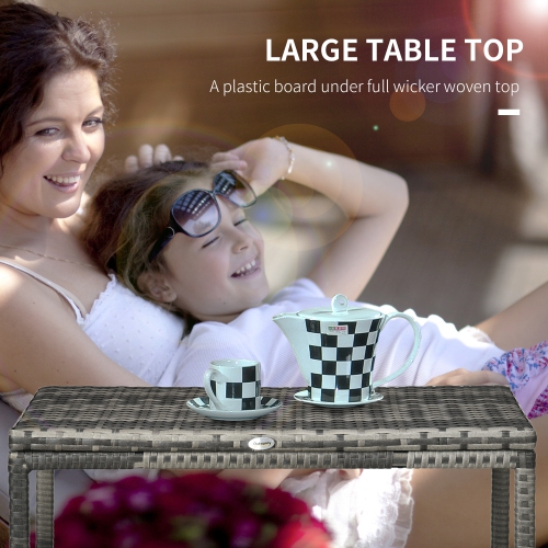 Outsunny Patio Wicker End Table, Outdoor PE Rattan Side Table, with Plastic Board Under the Full Woven Table Top for Patio, Garden, Balcony, Mixed
