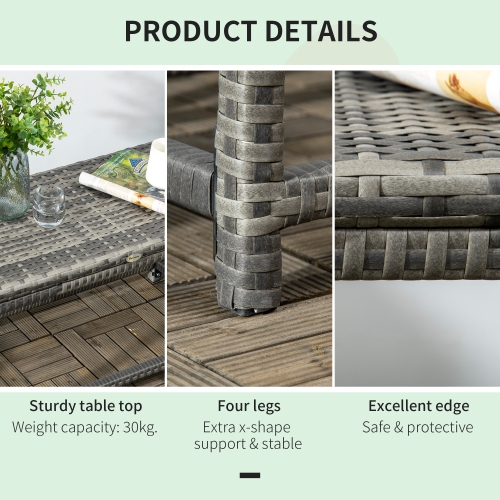Outsunny Patio Wicker End Table, Outdoor PE Rattan Side Table, with Plastic Board Under the Full Woven Table Top for Patio, Garden, Balcony, Mixed