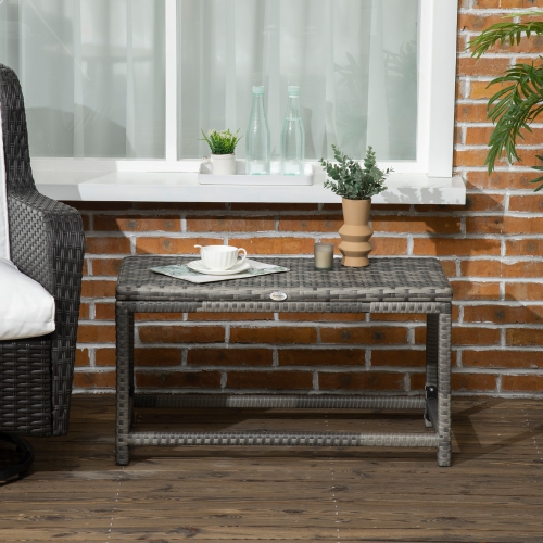 Outsunny Patio Wicker End Table, Outdoor PE Rattan Side Table, with Plastic Board Under the Full Woven Table Top for Patio, Garden, Balcony, Mixed