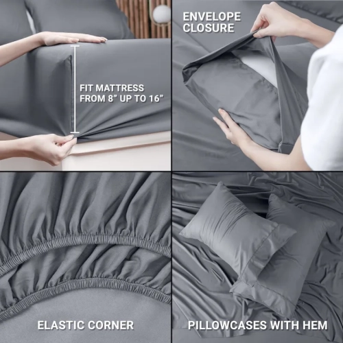 Soft Brushed Microfiber 4 Piece Queen Bedding Set - Shrinkage & Fade Resistant - Easy Care