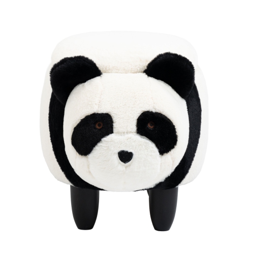 Black and Panda Animal Storage Ottoman with Wood Legs in White