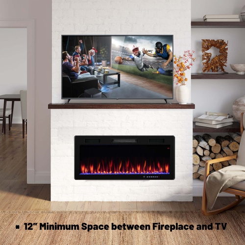 Costway 40" Linear Electric Fireplace 1500W Recessed Wall-Mounted with Multi-Color Flame