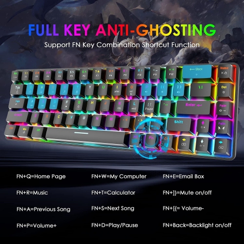 Wired 60% Mechanical Gaming Keyboard, RGB Lights Compact 68 Key Mini Keyboard with Type C Charger and Blue Switch, for Mac Windows PC PS4 Gamer, Black