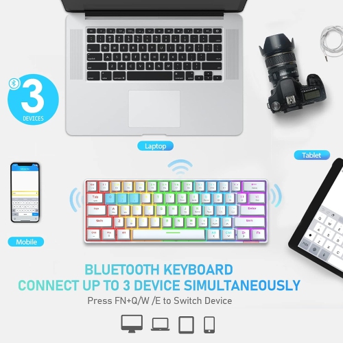 60% Wireless Mechanical Gaming Keyboard with Rainbow RGB Backlight Compact 61 Key Ergonomic Rechargeable Anti-ghosting Bluetooth 5.0 Type-C USB