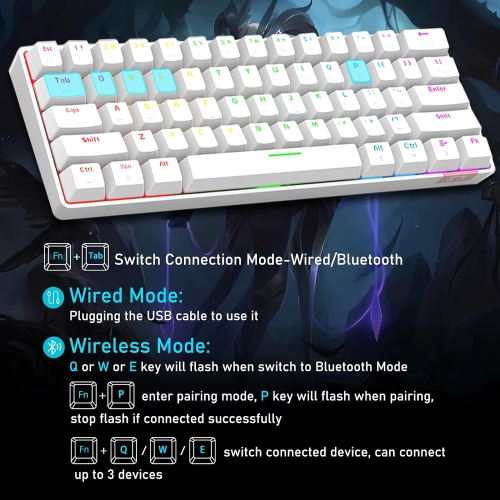 60% Wireless Mechanical Gaming Keyboard with Rainbow RGB Backlight Compact 61 Key Ergonomic Rechargeable Anti-ghosting Bluetooth 5.0 Type-C USB