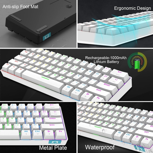 60% Wireless Mechanical Gaming Keyboard with Rainbow RGB Backlight Compact 61 Key Ergonomic Rechargeable Anti-ghosting Bluetooth 5.0 Type-C USB