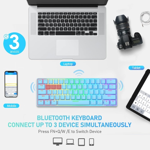 60% Wireless Mechanical Gaming Keyboard with Rainbow RGB Backlight Compact 61 Key Ergonomic Rechargeable Anti-ghosting Bluetooth 5.0 Type-C USB