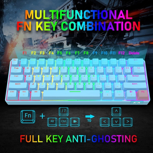 60% Wireless Mechanical Gaming Keyboard with Rainbow RGB Backlight Compact 61 Key Ergonomic Rechargeable Anti-ghosting Bluetooth 5.0 Type-C USB