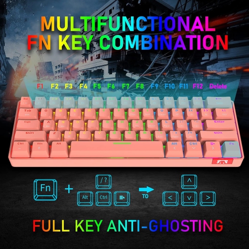 60% Wireless Mechanical Gaming Keyboard with Rainbow RGB Backlight Compact 61 Key Ergonomic Rechargeable Anti-ghosting Bluetooth 5.0 Type-C USB
