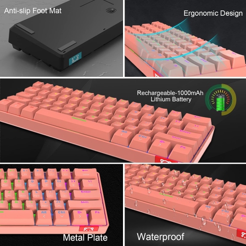 60% Wireless Mechanical Gaming Keyboard with Rainbow RGB Backlight Compact 61 Key Ergonomic Rechargeable Anti-ghosting Bluetooth 5.0 Type-C USB