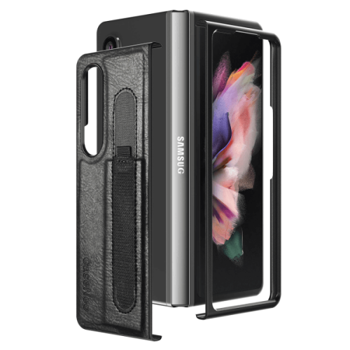 For Samsung Galaxy Z Fold 5 5G Slim Leather Phone Case Cover With S Pen Holder - Black