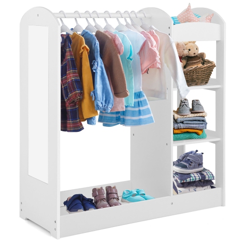 Gymax Kids Dress up Storage Hanging Armoire Dresser Costume Closet w/ Mirror Shelves