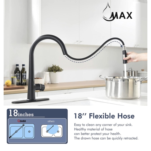 MAX Faucets Smart Touch-Less Kitchen Faucet Single Handle Pull-Out 16 Inches Matte Black, Brushed Nickel Finish