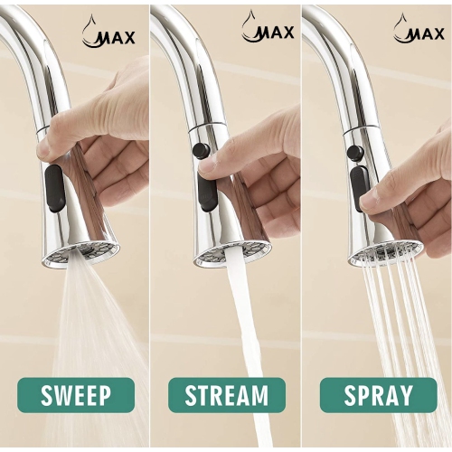 MAX Faucets Smart Touchless Kitchen Faucet Single Handle Pull-Out 18" Sleekly Classic Chrome Finish