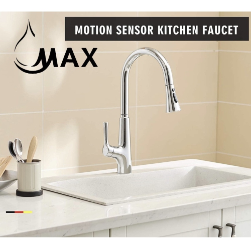 MAX Faucets Smart Touchless Kitchen Faucet Single Handle Pull-Out 18" Sleekly Classic Chrome Finish