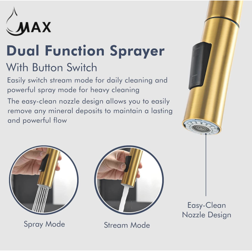 MAX Faucets Smart Touch-Less Kitchen Faucet Single Handle Pull-Out 16 Inches Brushed Gold, Matte Black Finish