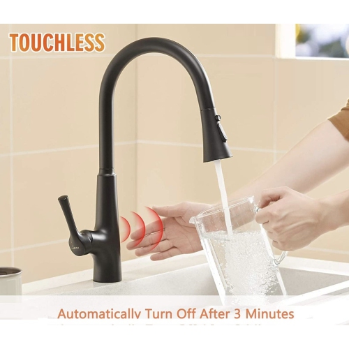 MAX FAUCETS  Smart Touchless Kitchen Faucet Single Handle Pull-Out 18" Sleekly Classic Matte Finish In Black