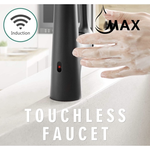 MAX Faucets Smart Touchless Kitchen Faucet Single Handle Pull-Out 18" Sleekly Classic Matte Black Finish