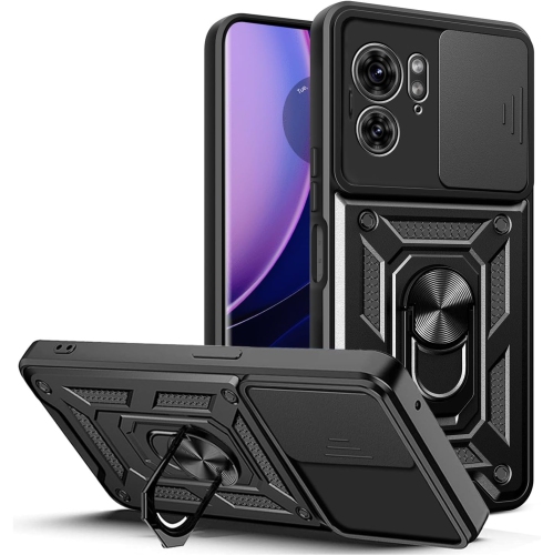 For Motorola Edge 2023 Case, Ring Kickstand Military Grade TPU & PC Hybrid Protective Rugged Case with Sliding Camera Cover