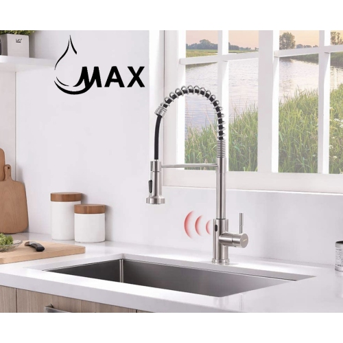 MAX Faucets Smart Touch-Less Kitchen Faucet Pull-Out Spring Spout 20" Brushed Nickel Finish