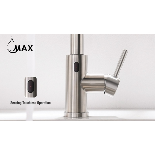 MAX Faucets Smart Touch-Less Kitchen Faucet Pull-Out Spring Spout 20" Brushed Nickel Finish