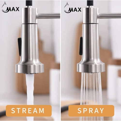 MAX Faucets Smart Touch-Less Kitchen Faucet Pull-Out Spring Spout 20" Brushed Nickel Finish