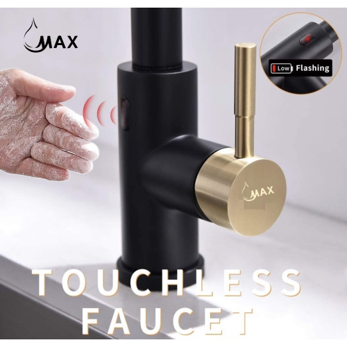 MAX Faucets Smart Touch-Less Kitchen Faucet Pull-Out Spring Spout 20" Matte Black, Brushed Gold Finish