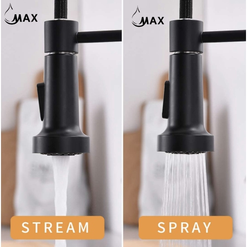 MAX Faucets Smart Touch-Less Kitchen Faucet Pull-Out Spring Spout 20" Matte Black, Brushed Gold Finish