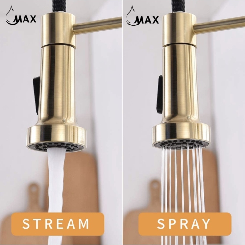 MAX Faucets Smart Touch-Less Kitchen Faucet Pull-Out Spring Spout 20" Brushed Gold Finish